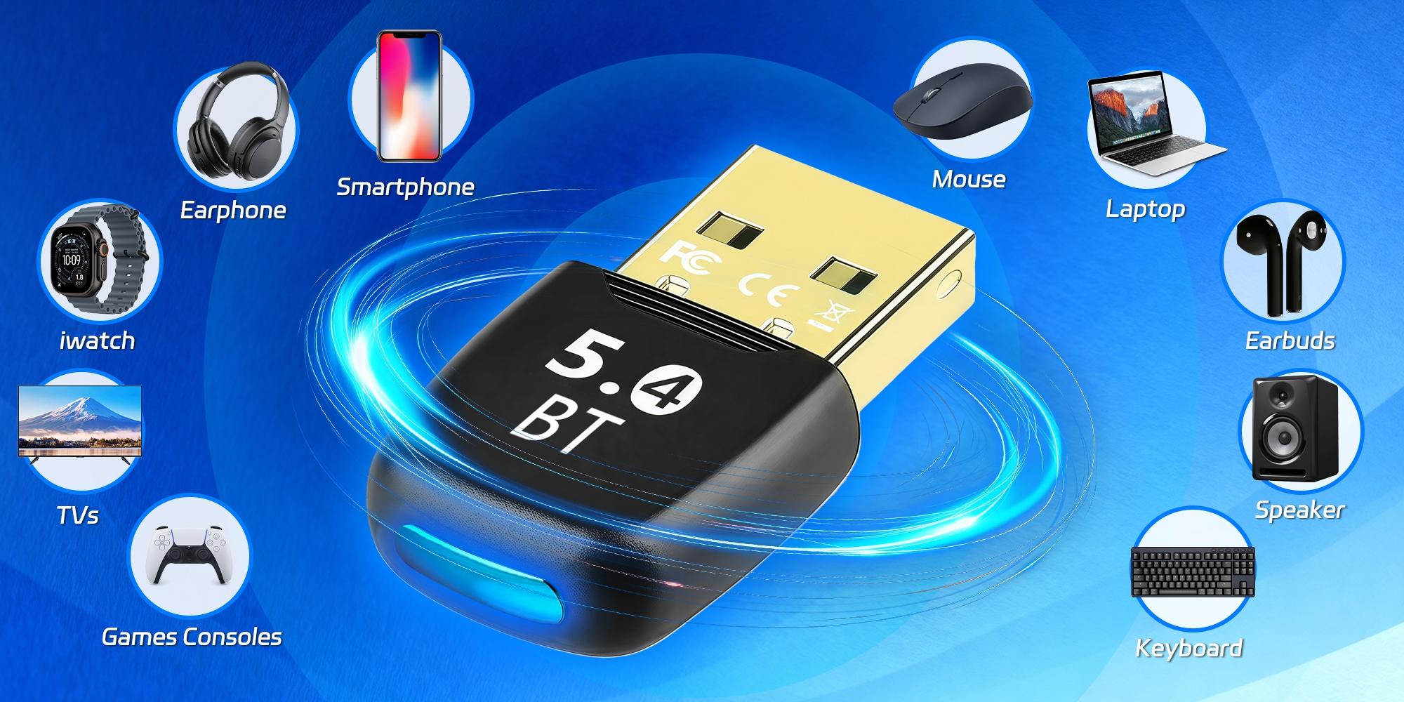 Wireless Audio USB Bluetooth Adapter Bluetooth 5.4 Dongle for PC Windows 11/10/8.1 Bluetooth Receiver /Transmitter for Keyboard/Mouse Speak