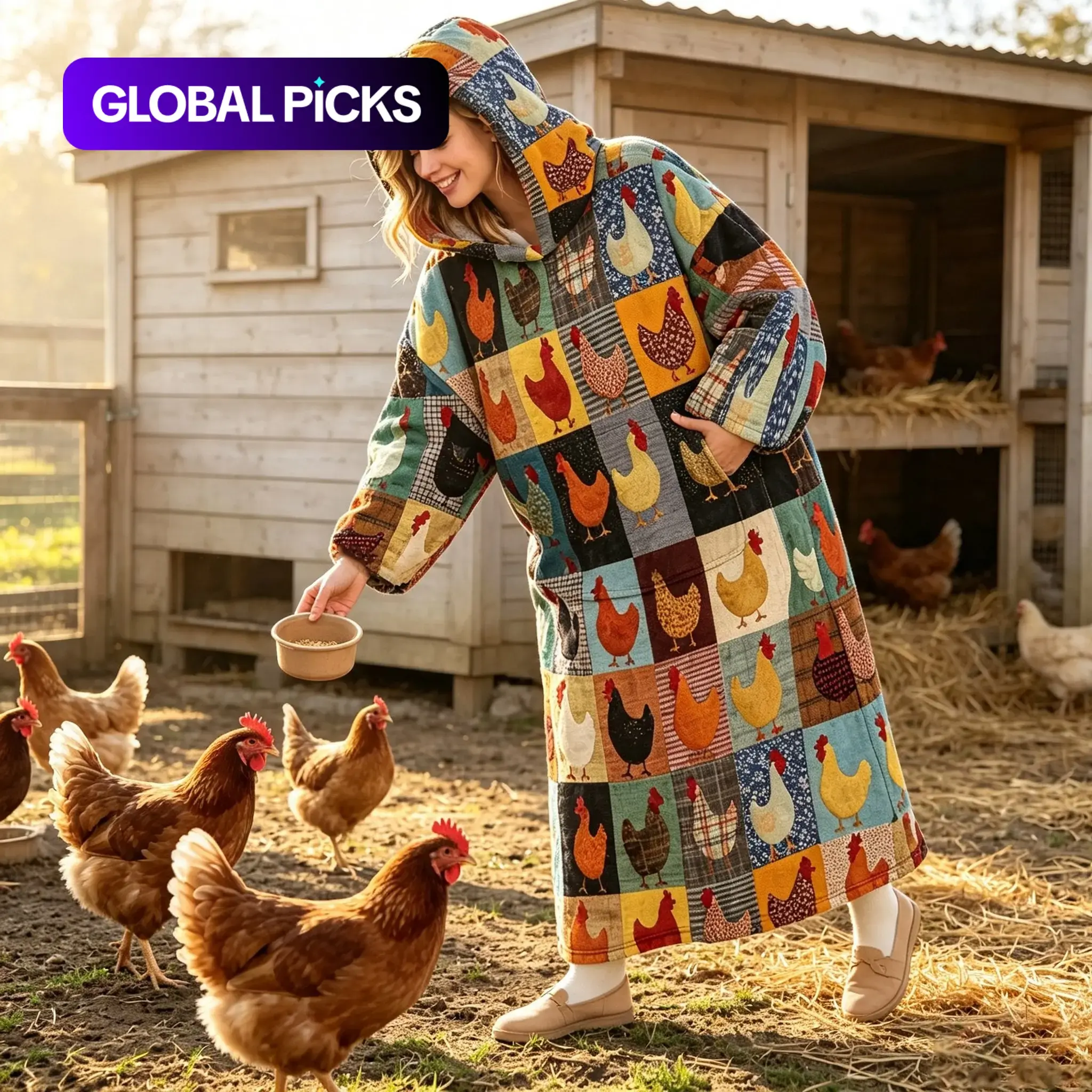 hoodie blanket，Wearable Blanket，Hooded Blanket Wearable Throw, Patchwork Chicken Hoodie Blanket, Digital Print Flannel Soft Warm Blanket for Sofa Home Leisure Air Conditioning Nap Office Bed Camping Travel Gift，Christmas Gift,Valentine's Day gift