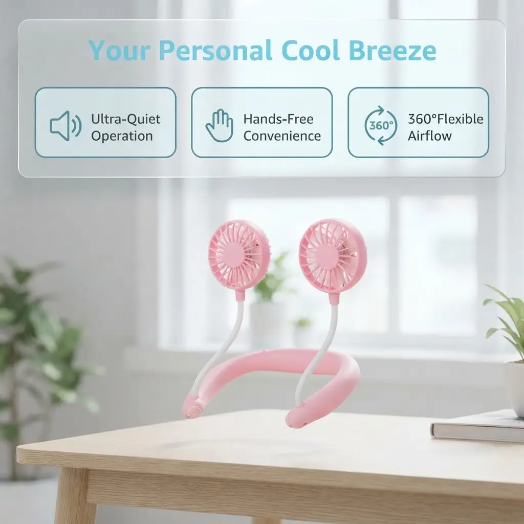 2nd & 3rd Generation Hands‑Free Neck‑Mounted Wearable Fan, Portable Personal Cooling Fan Built‑in Aromatherapy Slot and Color‑Changing LED Lights, Lightweight Neck Fan for Outdoor Travel, Sports and Daily Summer Use