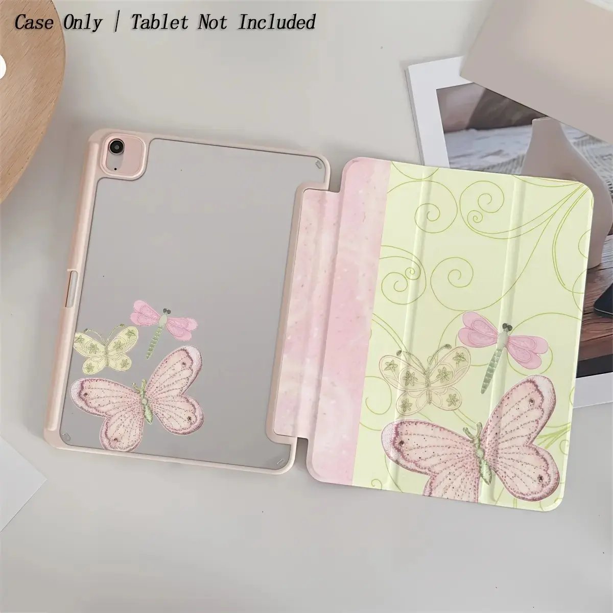 "Butterfly and Dragonfly" Pattern Tablet & Computer Case with Adjustable Stand, Stylus Holder, Foldable Non-Slip TPU Cover for Samsung Tablets, iPad Mini, Air, Pro, 10th-11th Gen & Other Models - Tablet Accessories