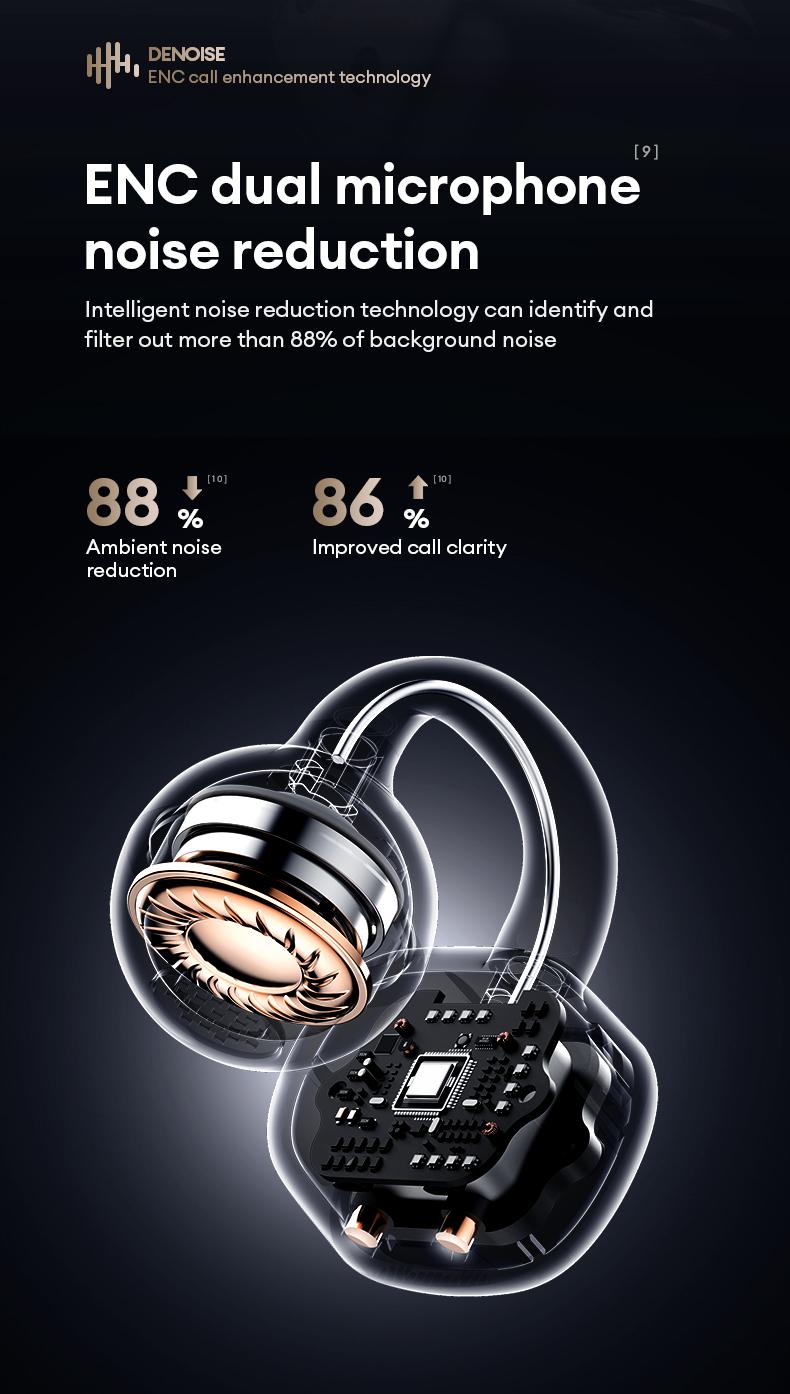 HYUNDAI C03 Clip On Wireless Headphones with Bluetooth 6.0 for Faster, Stable Connection, DT6.0 Pulse Directional Tech, 360° ACS Panoramic Sound, IPX5 Waterproof Audio Earbuds for Music & Calls, Comfortable for Sports, Compatible with Android & iOS