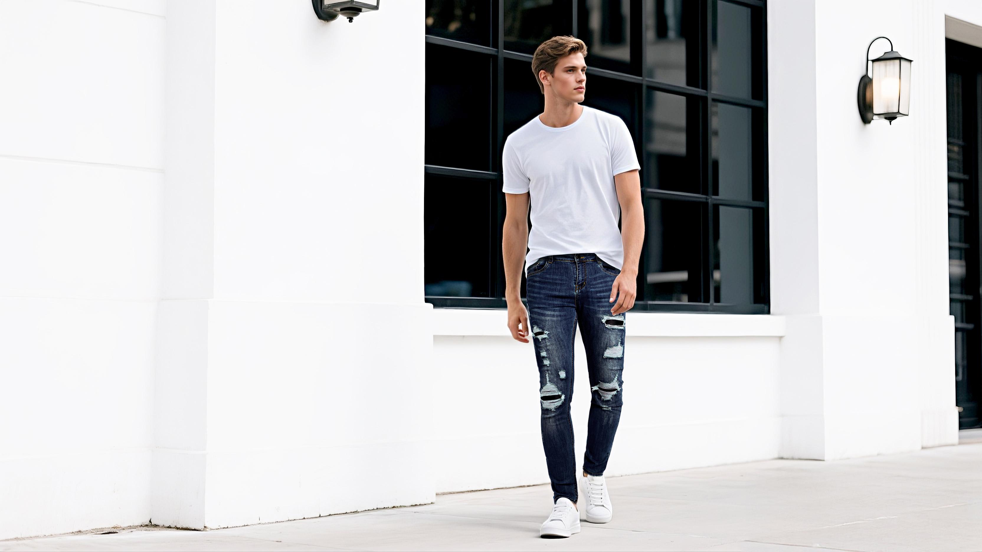 GINGTTO Men's Ripped Stretch Jeans Slim Fit Distressed Skinny Denim Pants Fashion Comfort Tapered Leg