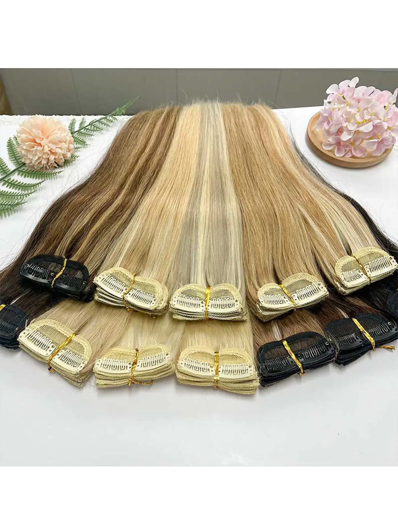 5PCS/set Straight Clip In Hair Extensions Real Human Hair Double Weft Invisiable Clips in Hair Extensions Natural Human Hair For Women Daily Full Head Use