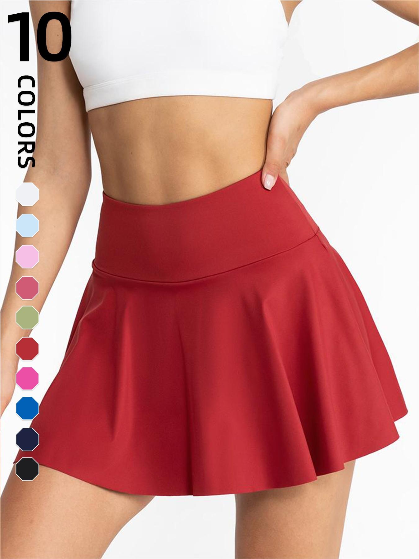 Women's Pleated Tennis Skirt with Shorts, 2-In-1 Running Sports Skirt Set, Yoga Mini Skirt with Side Pockets, Comfortable Fit for Gym, High Waist Skorts