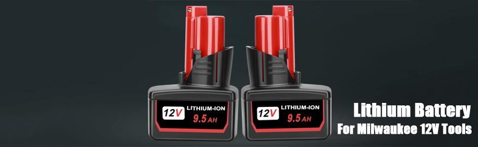 2 Pack 9.5Ah Replacement for Milwaukee ∧∧-12 Battery, Compatible for Milwaukee 12V ∧∧-12 Battery 48-11-2401 48-11-2411 48-11-2420 48-11-2412 48-11-2402 12 Volt ∧∧-12 Battery Cordless Power Tools power  tool  batteries drill  battery High Capacity