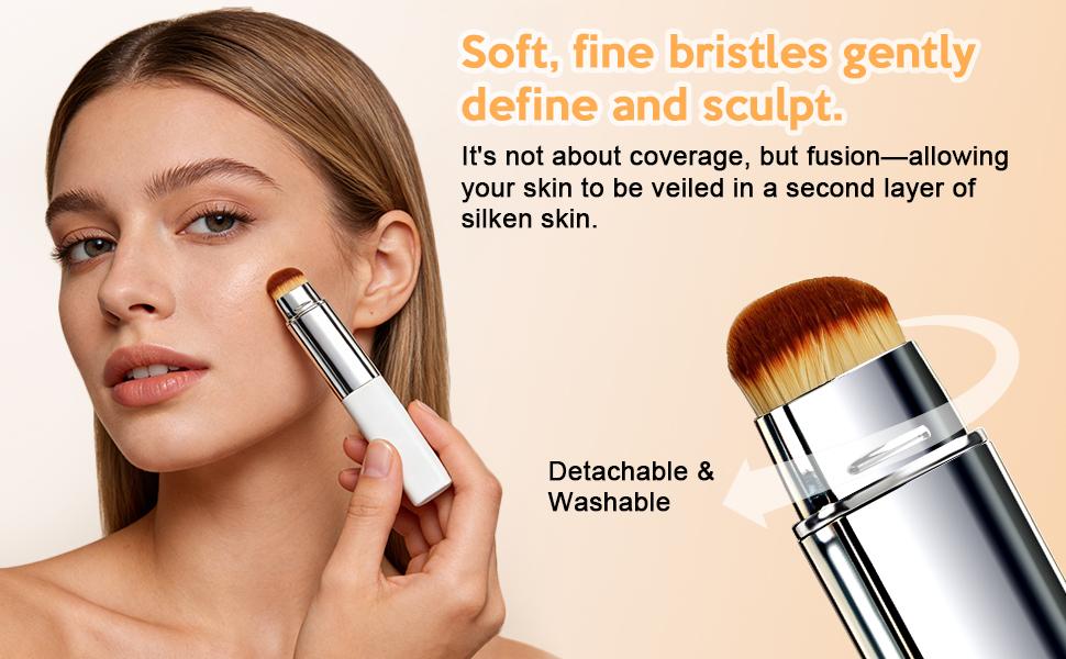 2-in-1 Concealer & Foundation Stick Cosmetic, Moisturizing High-Coverage Base Makeup with Dual-Ended Design and Built-In Foundation Brush, Compact Portable for Daily Use, Work or Travel