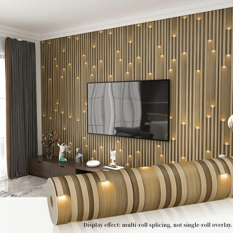 1 Roll Striped Wood Grain Peel-and-Stick Wallpaper, 15.75 x 118.11 in (40 x 300 cm), Thickened Removable Self-Adhesive Vinyl Wall Panels for Living Room, Bedroom & Kitchen
