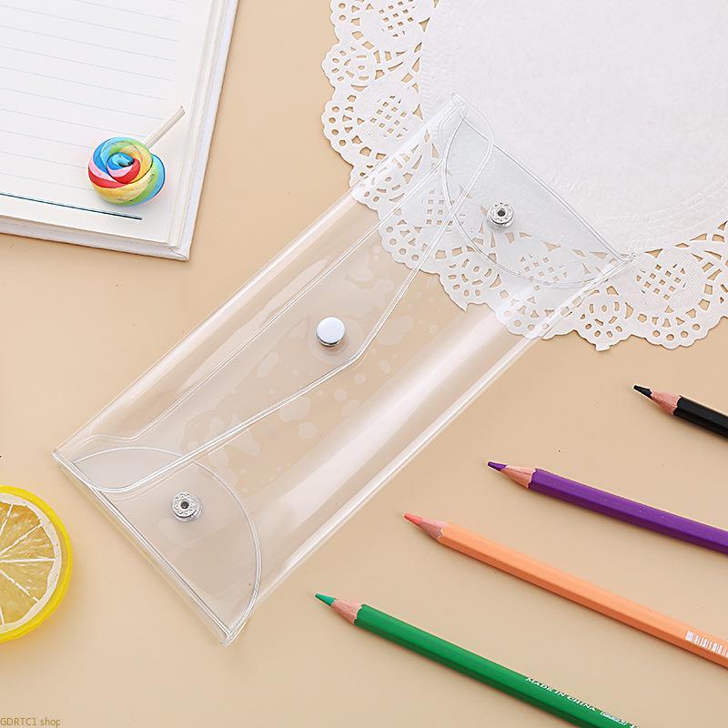 2PCS Minimalist Laser Fully Transparent Pencil Case - Portable Foldable Snap Lock Closure Stationery & Bill Storage Pouch, Travel Organizer Bag
