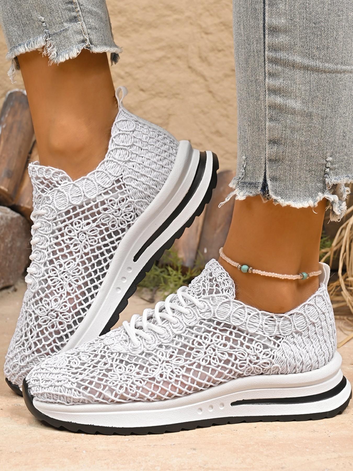 2026 Summer Handmade Crochet Sporty Sneakers, Low Ankle Round Toe Mesh Shoes, Women's Fashion Casual Footwear, Latest Trendy Knit Sandals