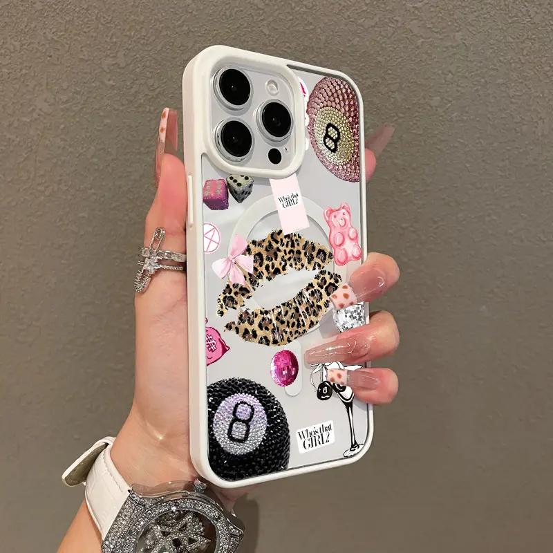 Adorable Magnetic Case for iPhone11 12 13 14 15 16 17 Glam Collage Art MagSafe Compatible, Lightweight, Anti-Fall,Girly,Chic Style