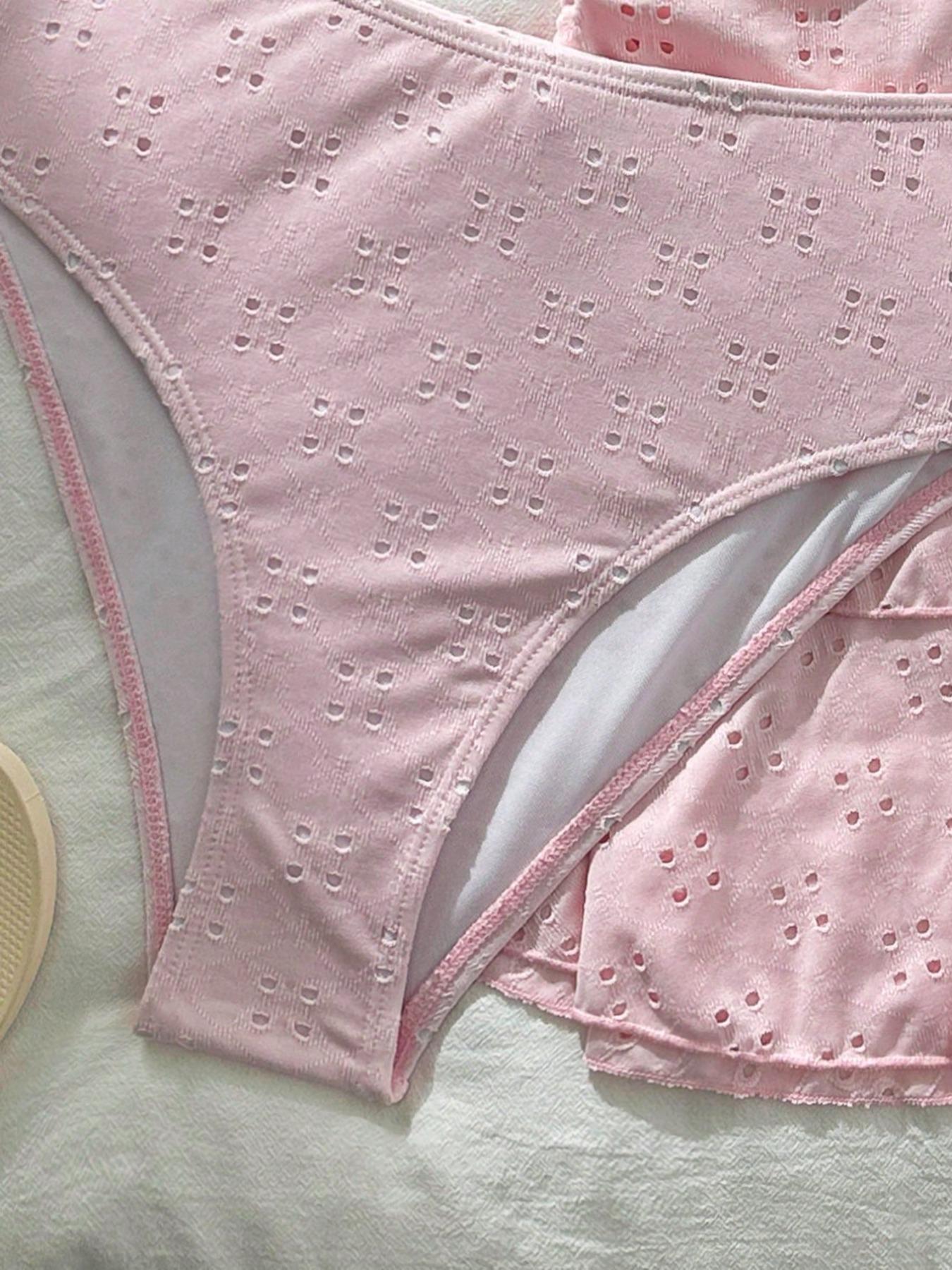 New High-End Sweet Cute Sexy Belly Control Mesh Cross Gathered Skirt Bikini Three-Piece Swimsuit Set