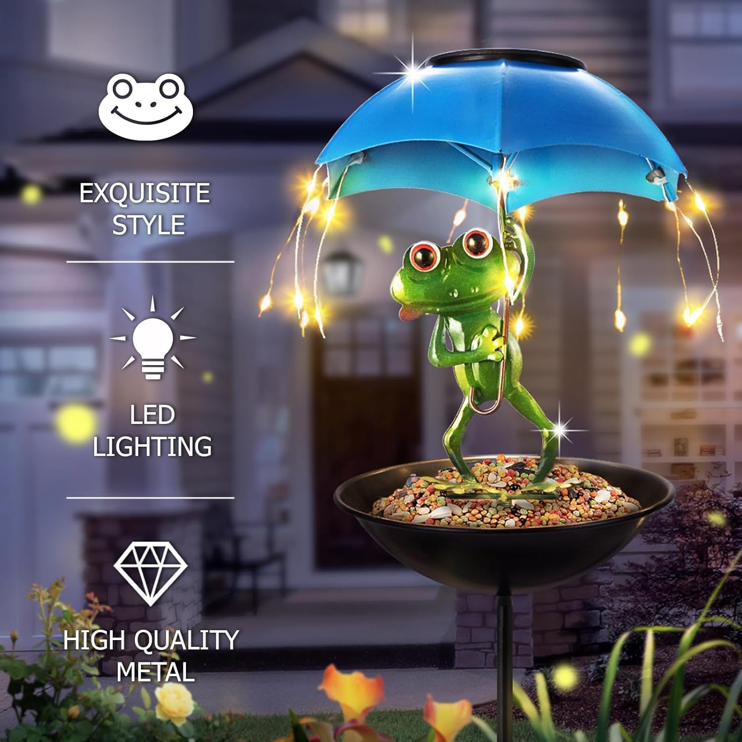 JNOEC Solar Garden Outdoor Frog Flamingo LED Light with Umbrella Lawn ...