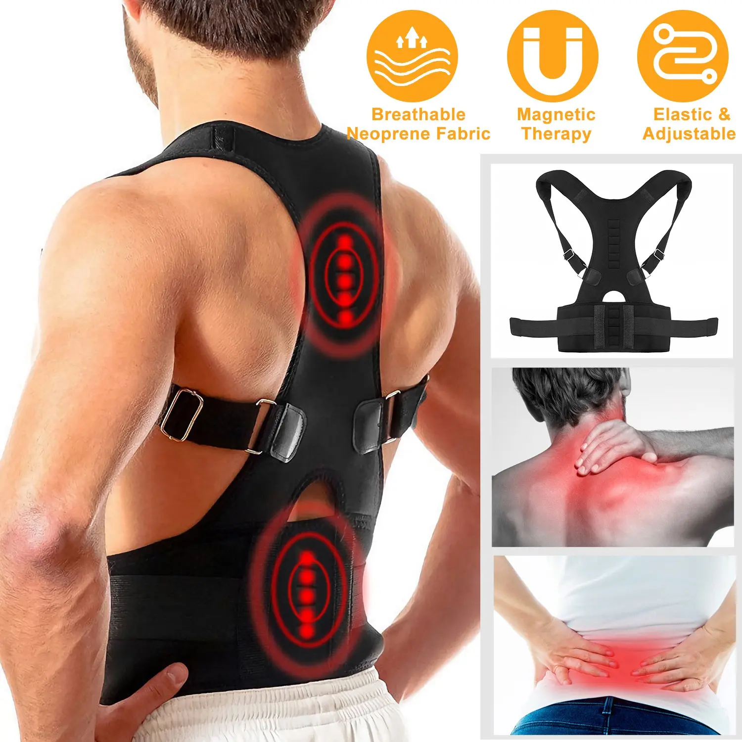 Adjustable Nylon Posture Support Brace for Men-Women, Breathable Upper Back-Waist Support Belt for Office, Daily Wear