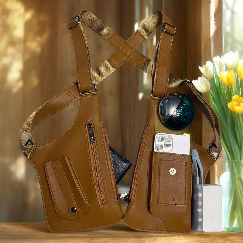 This adjustable premium leather underarm bag features a hidden security pocket for storing your phone and outdoor gear, making it ideal for cycling, hiking, and running.
