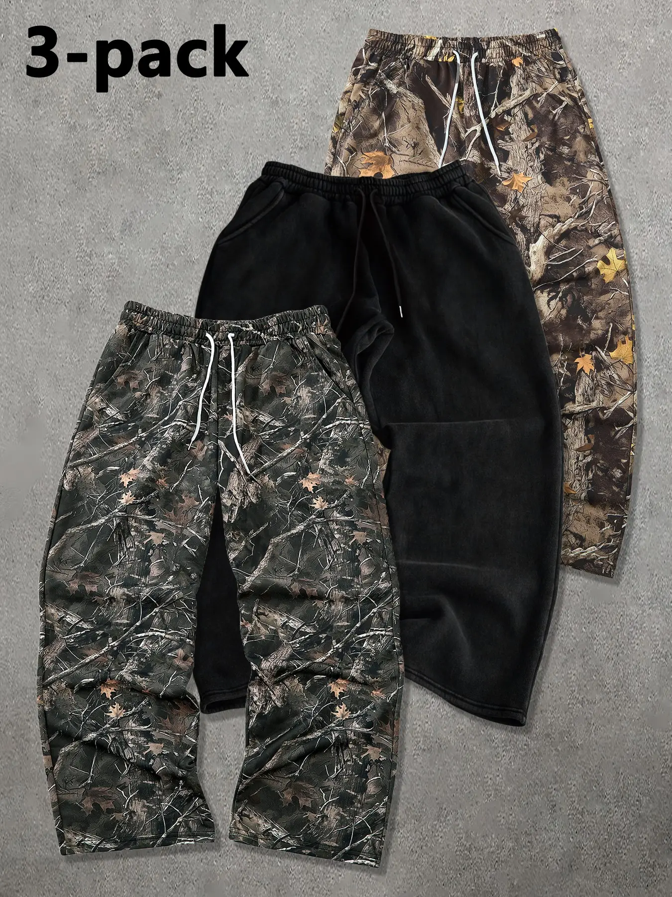 Tikmen Floral Sweatpants Set, Casual Street Style, Gym Pants, Unisex Outdoor Wear, Spring & Fall, Three-Piece Pack