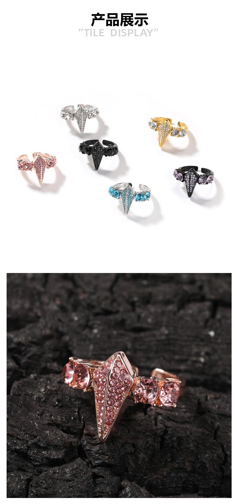 Hip-hop style new diamond-encrusted alloy black panther ring, men's niche exaggerated open adjustable ring, vintage jewelry