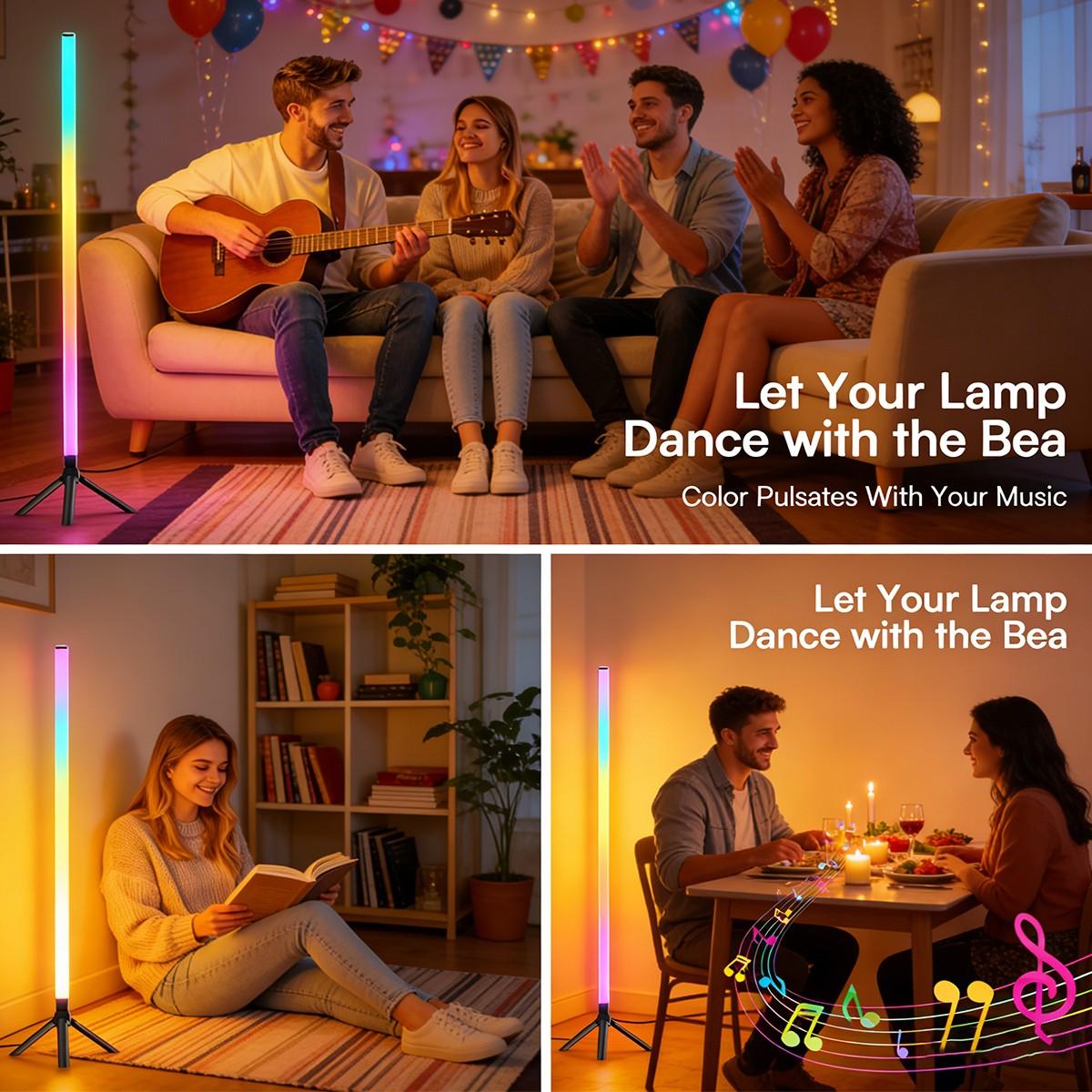 39.37 Inch Floor Standing Ambient Light, Rgbw LED Strip, Button Control, Music Sync, Multi-Color Scenes, USB Powered, Ideal for Bar, Bedroom, Party Decor