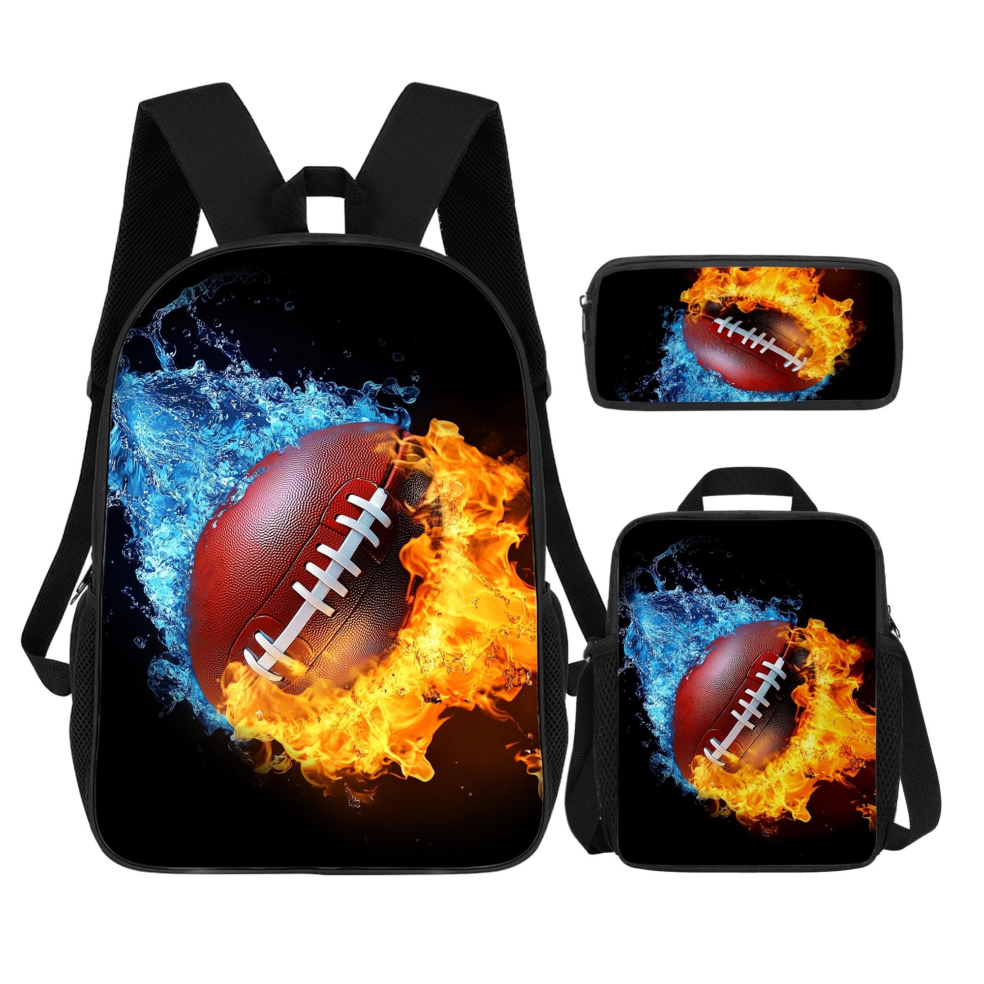 3-Piece Boys' School Backpack Set - Includes Lunch Bag & Pencil Case. Suitable for Children and Teens. Large-Capacity, Lightweight Bookbag with Laptop Compartment. Features American Football Print, Adjustable Shoulder Straps, and Dedicated Lunch Box Compa