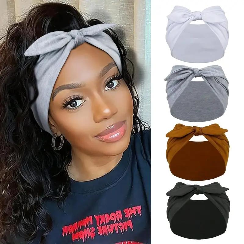 Fashion Solid Color Hair Tie, Soft Elastic Loose Headband with Elegant Bow Design, Comfortable for Daily and Vacation Wear, Headband Head Wrap