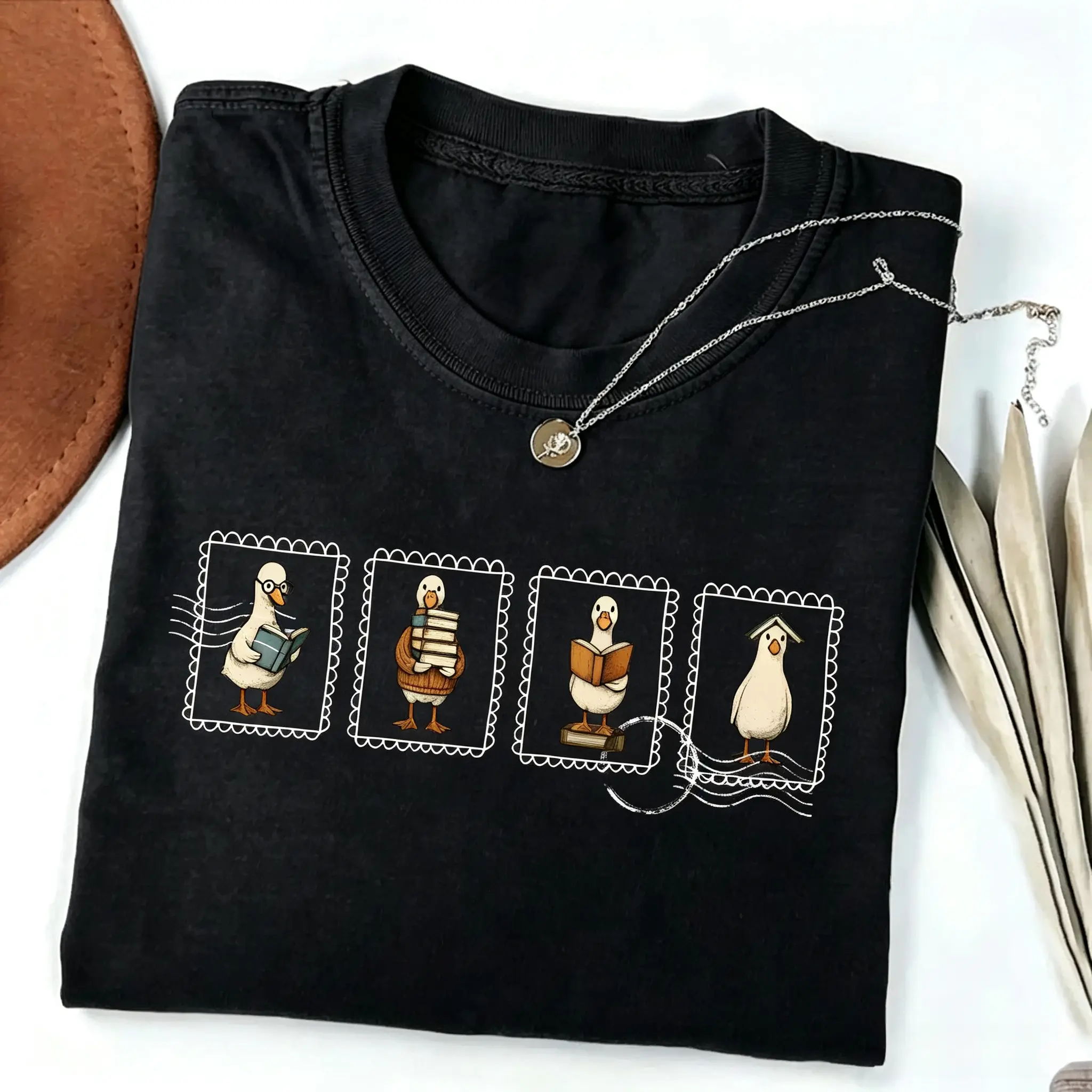 Reading Silly Goose Teacher T-Shirt Book Stamp Graphic Tee Bookish Gift For Librarian Book Lover Fall Trendy Top vintage t shirt women graphic t oversized tshirt women