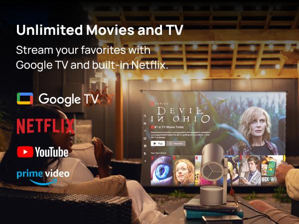 XGIMI MoGo 3 Pro 1080P Portable Projector, Google TV with Netflix, 450 ISO Lumens, Dual Speakers, ISA 2.0, Multiple Connections, Built-In Adjustable Stand