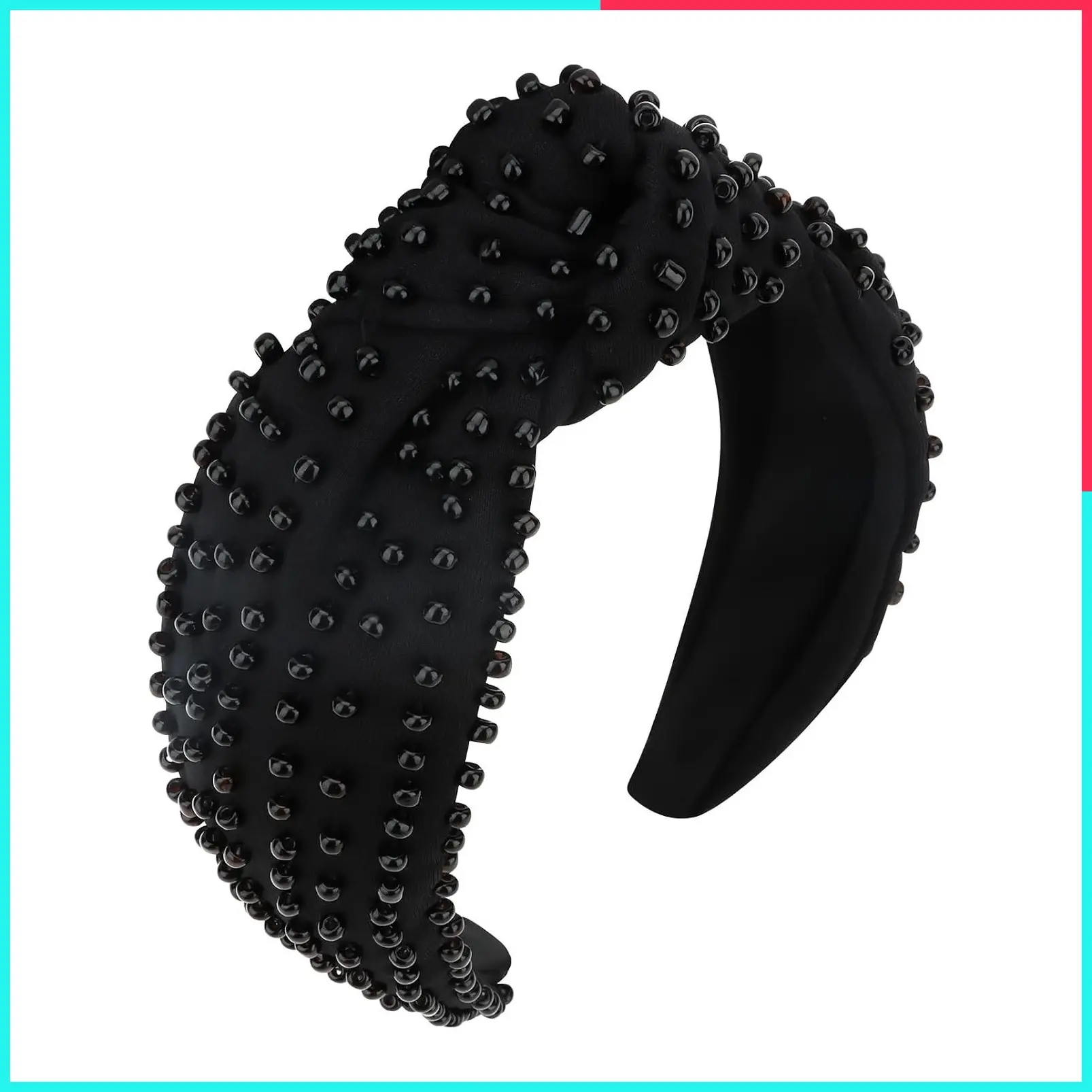 Pearl Knotted Headband for Women Non Slip Beaded Wide Jeweled Embellished Hairband Black Hair Accessories for Women Girls