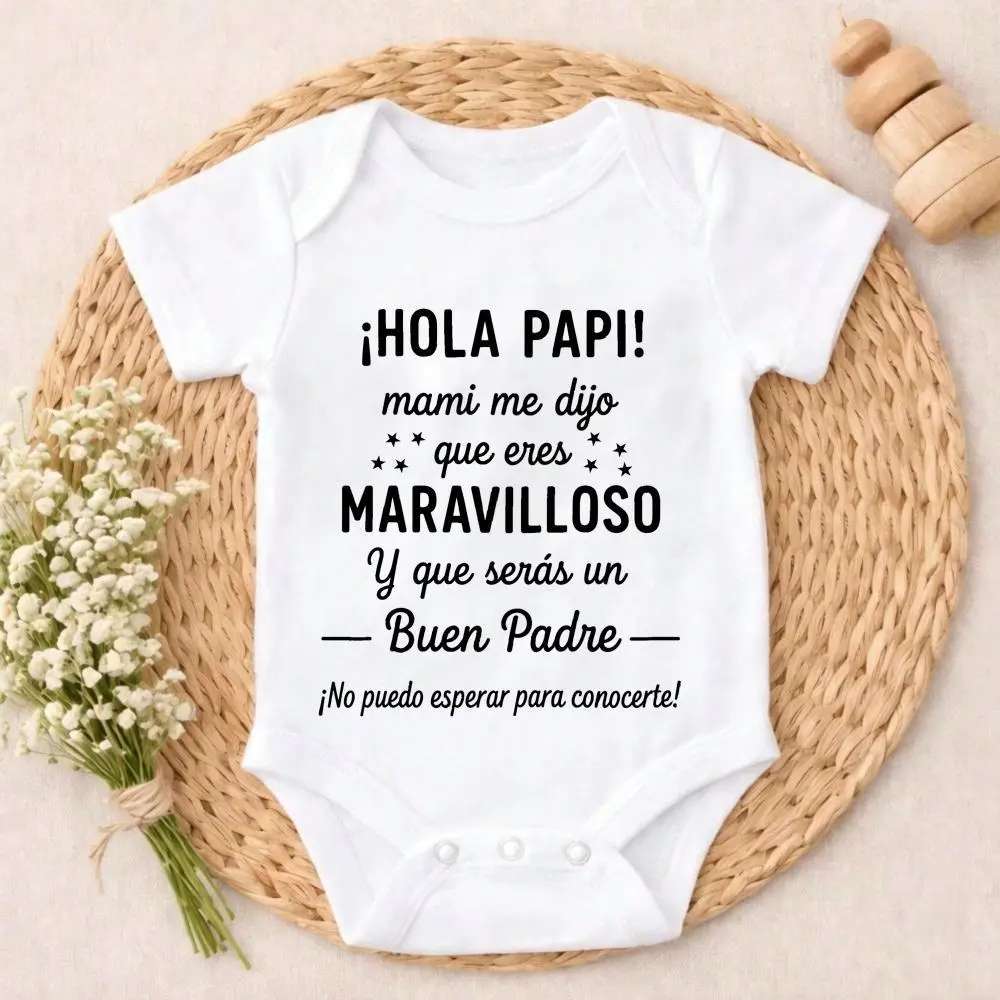 “Hola Papá” Baby Bodysuit – 100% Pure Cotton, Non-Irritating, Quick Snap Closure, Breathable Fabric – Perfect for Newborn Photoshoots, Everyday Wear & Baby Shower Gifts