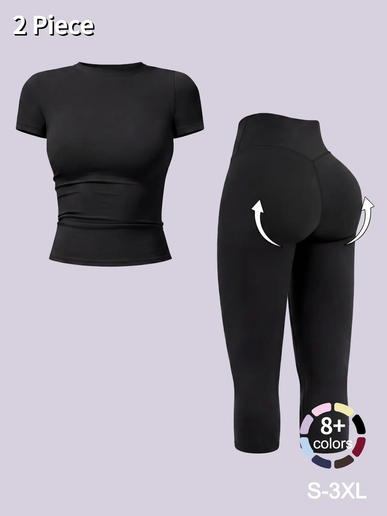 Women's Breathable Body-Shaping Yoga Outfit, Versatile Quick-Dry Fitness Wear, Athletic Workout Set, Short Sleeve Top and High-Waisted Capri Leggings Set, Fitted Sportswear Set