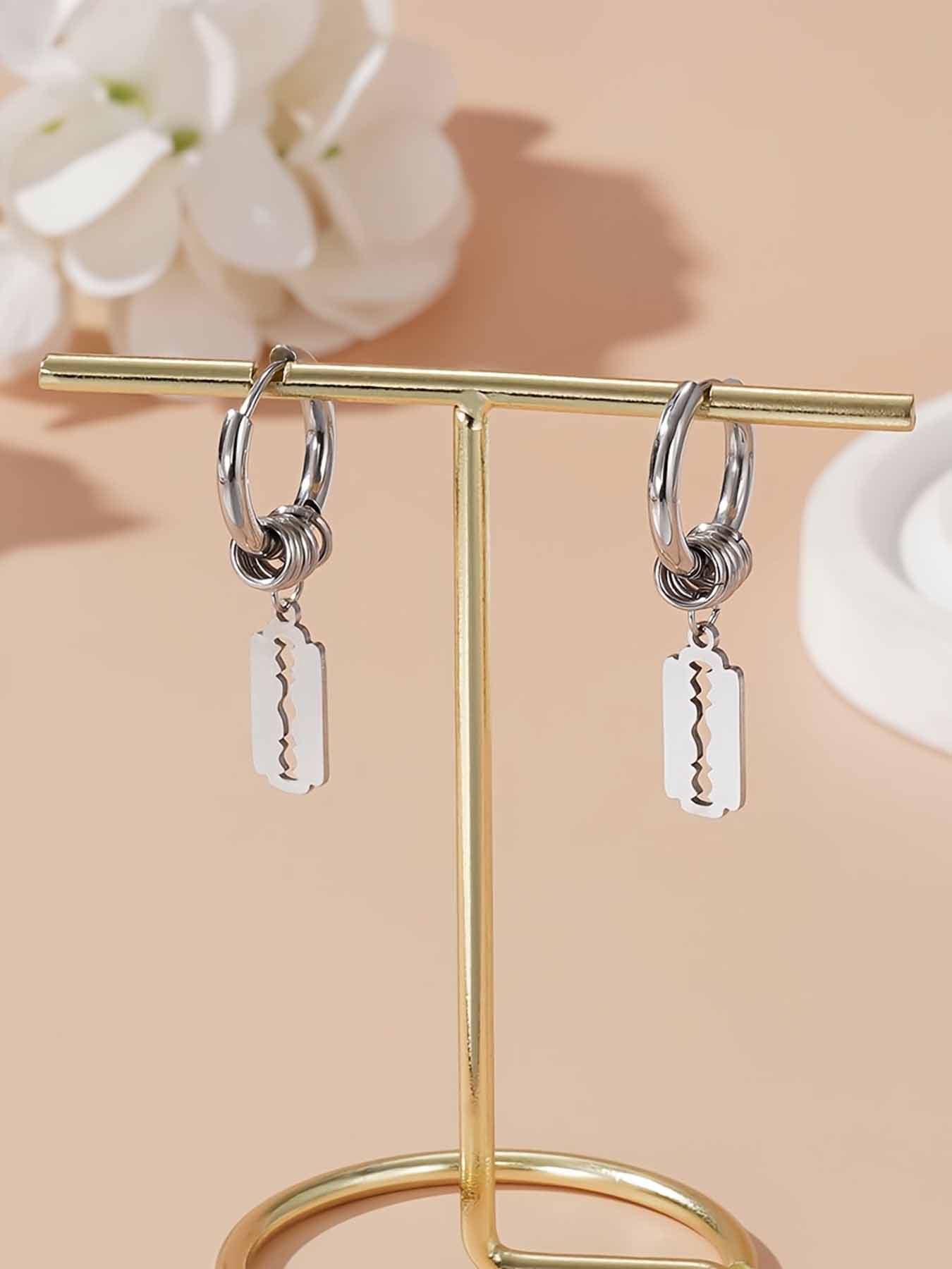 Stainless Steel Punk Hip Hop Blade Pendant Earrings Set, Trendy Couple Matching Accessories, Essential Fashion Jewelry for Stylish People