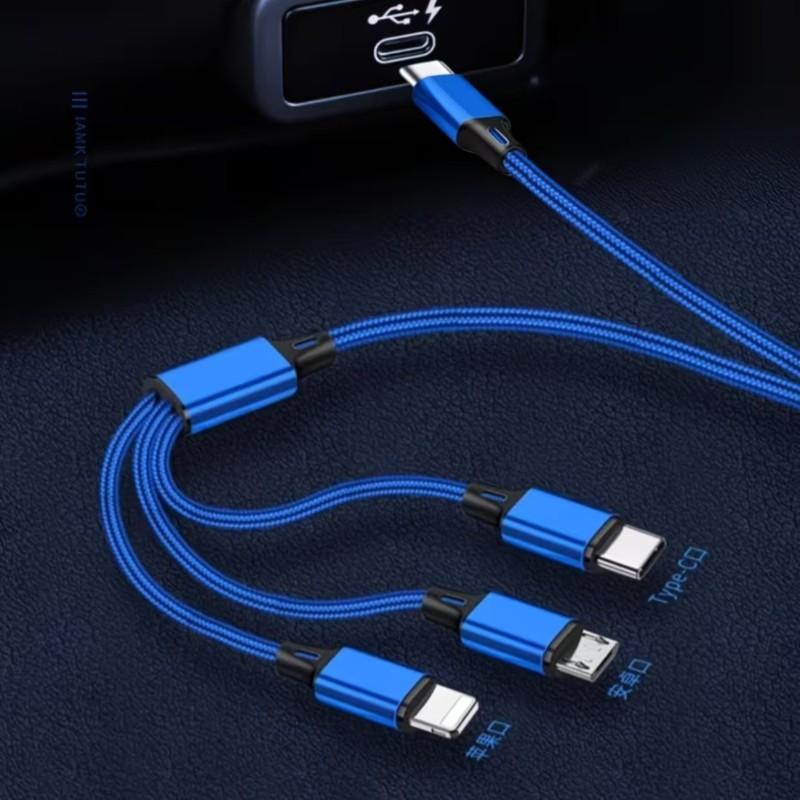100w Four-In-One Braided Fast Charging Cable, USB Quick Phone Charger, Compatible with iPhone Oneplus Xiaomi Dual Type-C iOS Micro Interfaces