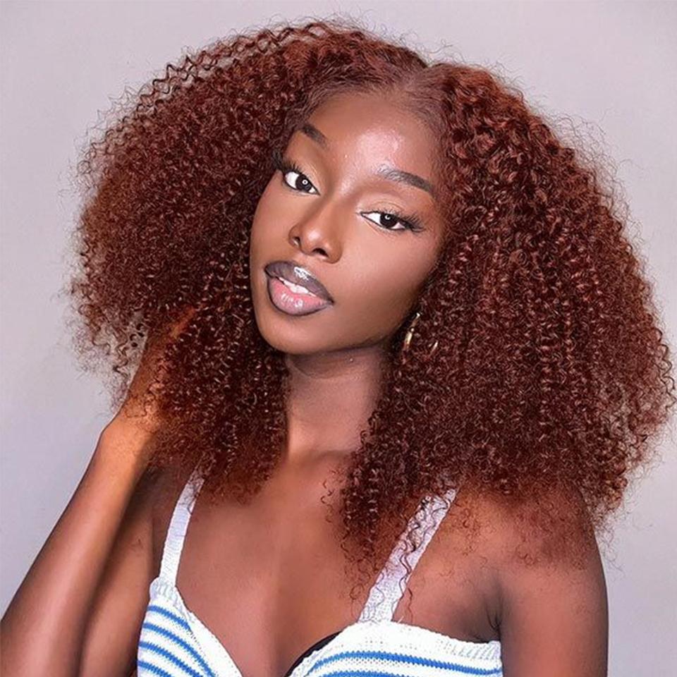 #33 Reddish Brown 7x5 HD Glueless Wig Human Hair Ready To Wear kinky curly Glueless Preplucked Wear And Go Wigs Lace Front Wigs PreCut Lace
