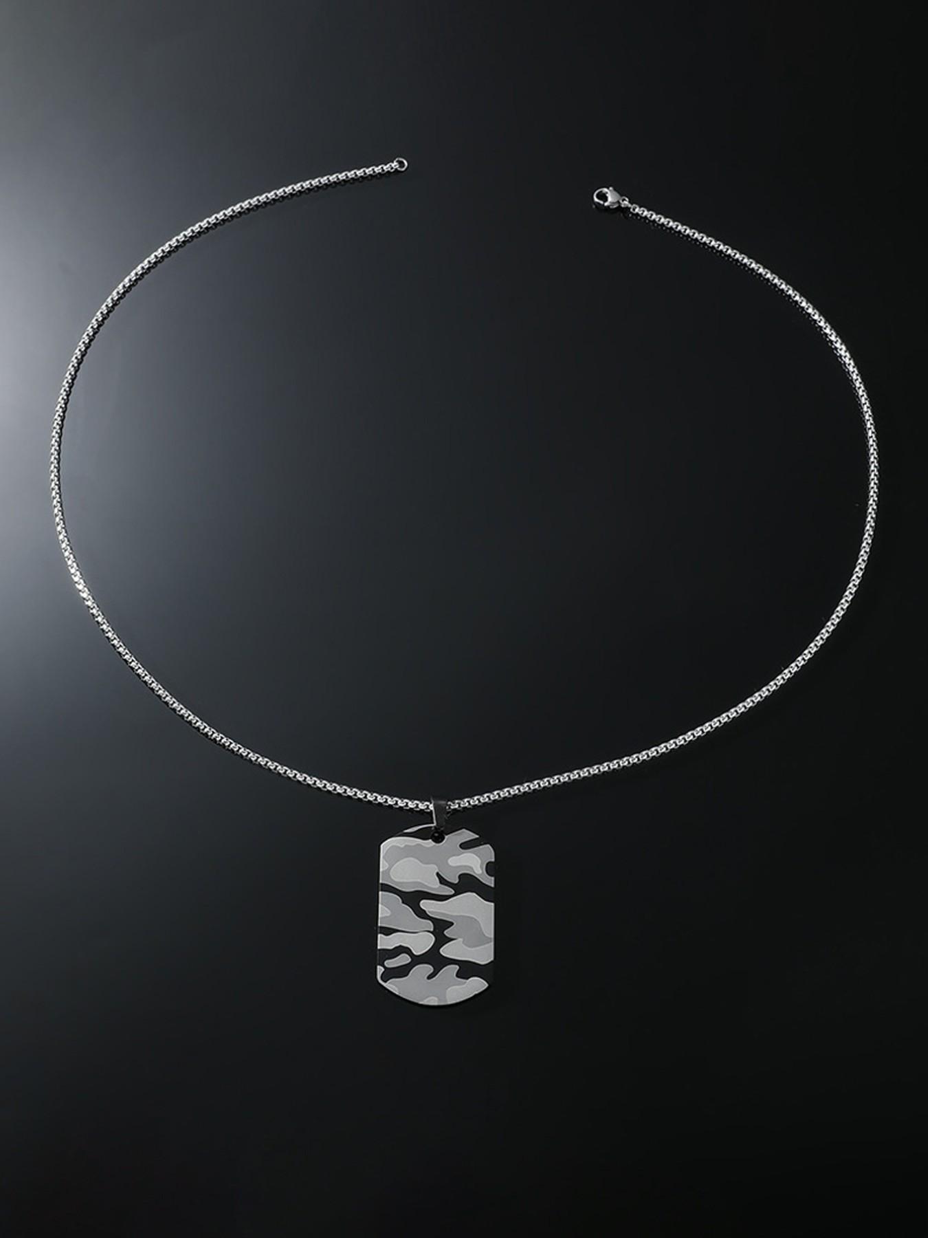 Men's Camouflage Military Badge Pendant Necklace, Stainless Steel, Unique Style, Outdoor Fashion Accessory, Colors