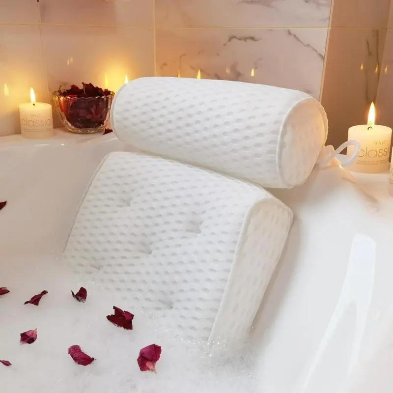 Single-Size Breathable Cooling Bathtub Pillow - Non-Slip Neck-Back Pad with Suction Cups, Bathroom Accessory for Relaxation