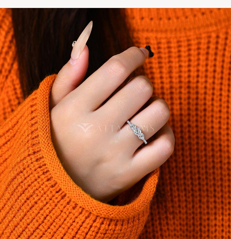 Past Present Future Synthetic Moissanite Three Round Cut 1.2CTW Ring Engagement Party Jewelry Gift New R227 SpringStatements