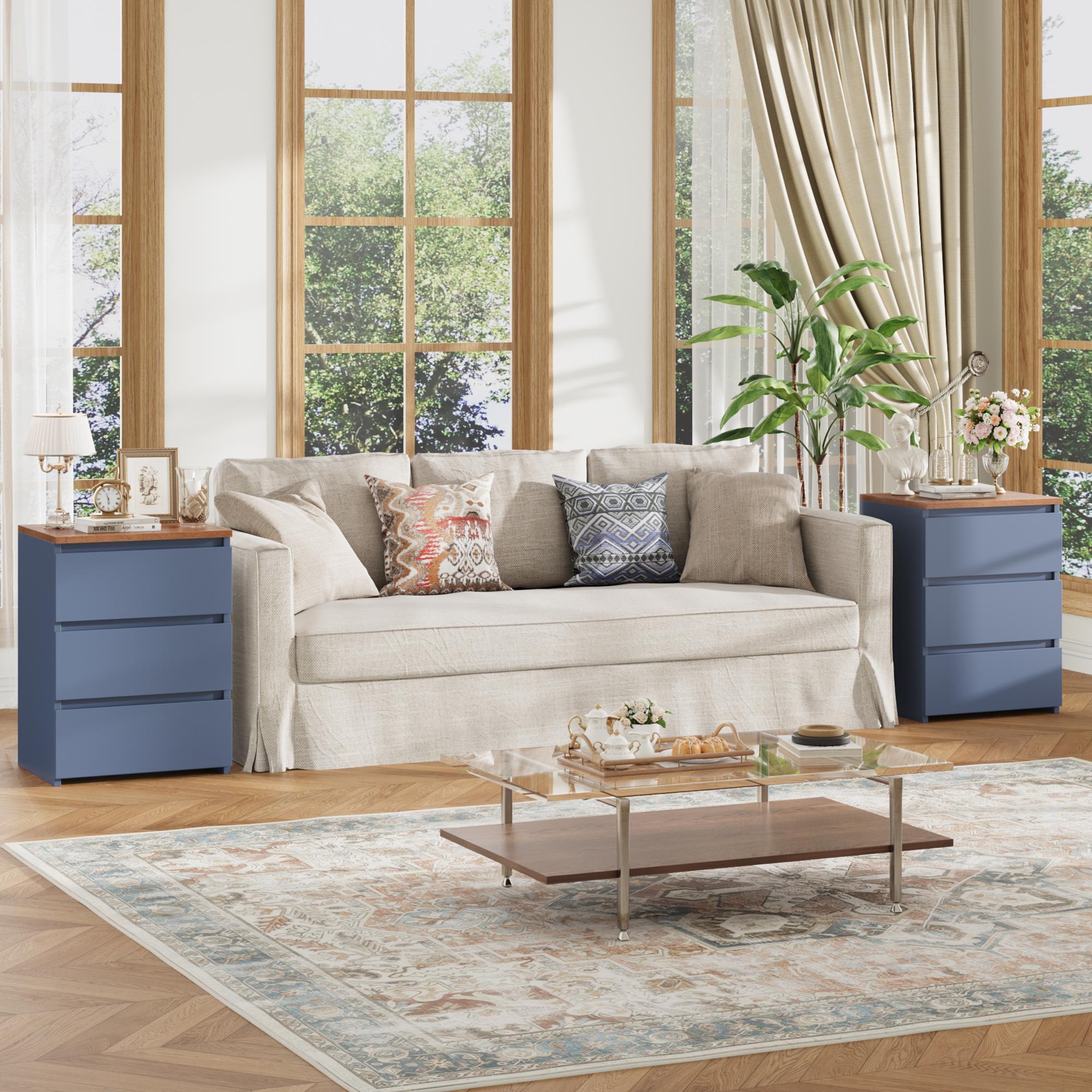 FOTOSOK Nightstad with Charging Station, White Nightstand with 3 Drawers,  Nightstand with USB Ports, Power Outlets, Silent Slides, Wooden End Side Table Bedside Table for Bedroom