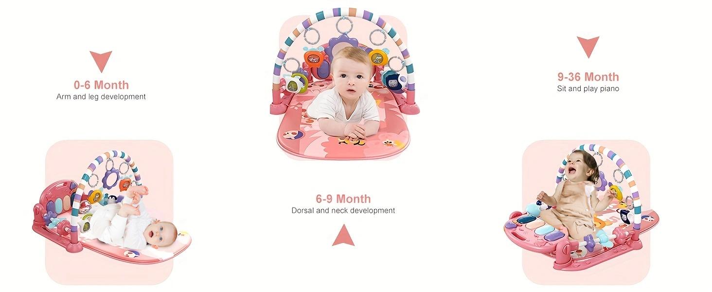 Baby Play Mat Baby Gym,Funny Play Piano Tummy Time Baby Activity Mat with 5 Infant Sensory Baby Toys, Music and Lights Boy & Girl Gifts for Newborn Baby (Pink)