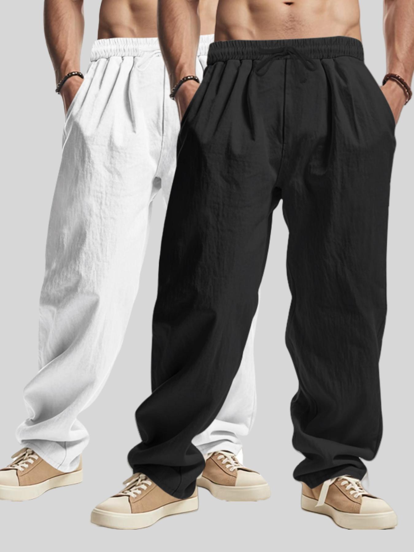 Men's Solid Color Pants, Casual Comfy Breathable Trousers for Summer, Men's Bottoms for Beach Vacation Daily Wear, Casual Fitted Trousers