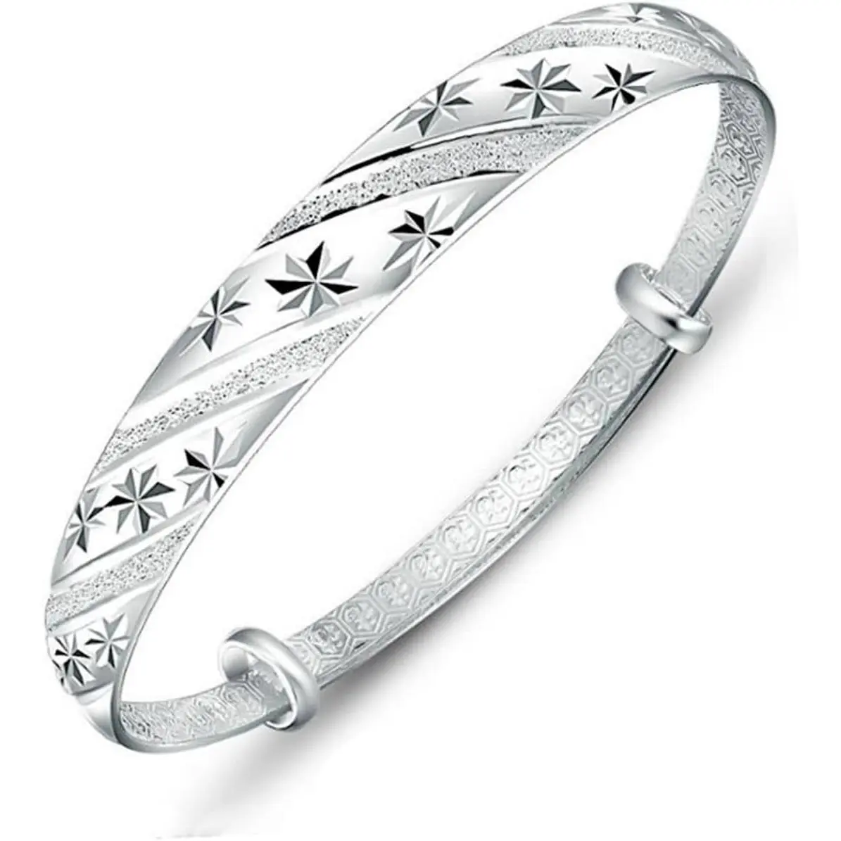 925 Sterling Silver Bangle Bracelets for Women Trendy Jewelry Simple Adjustable Silver Bangle Valentine Mothers Day Gift