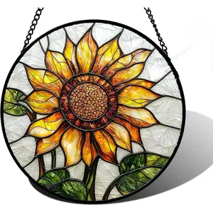 DASTOLL Stained Glass Window Hanging - Sunflower Flower Suncatcher Ready to Hang Window Doors Home Decoration and Christmas, Mother's Day Birthday Gifts for Women, Men, and Mom 6.3x6.3 in