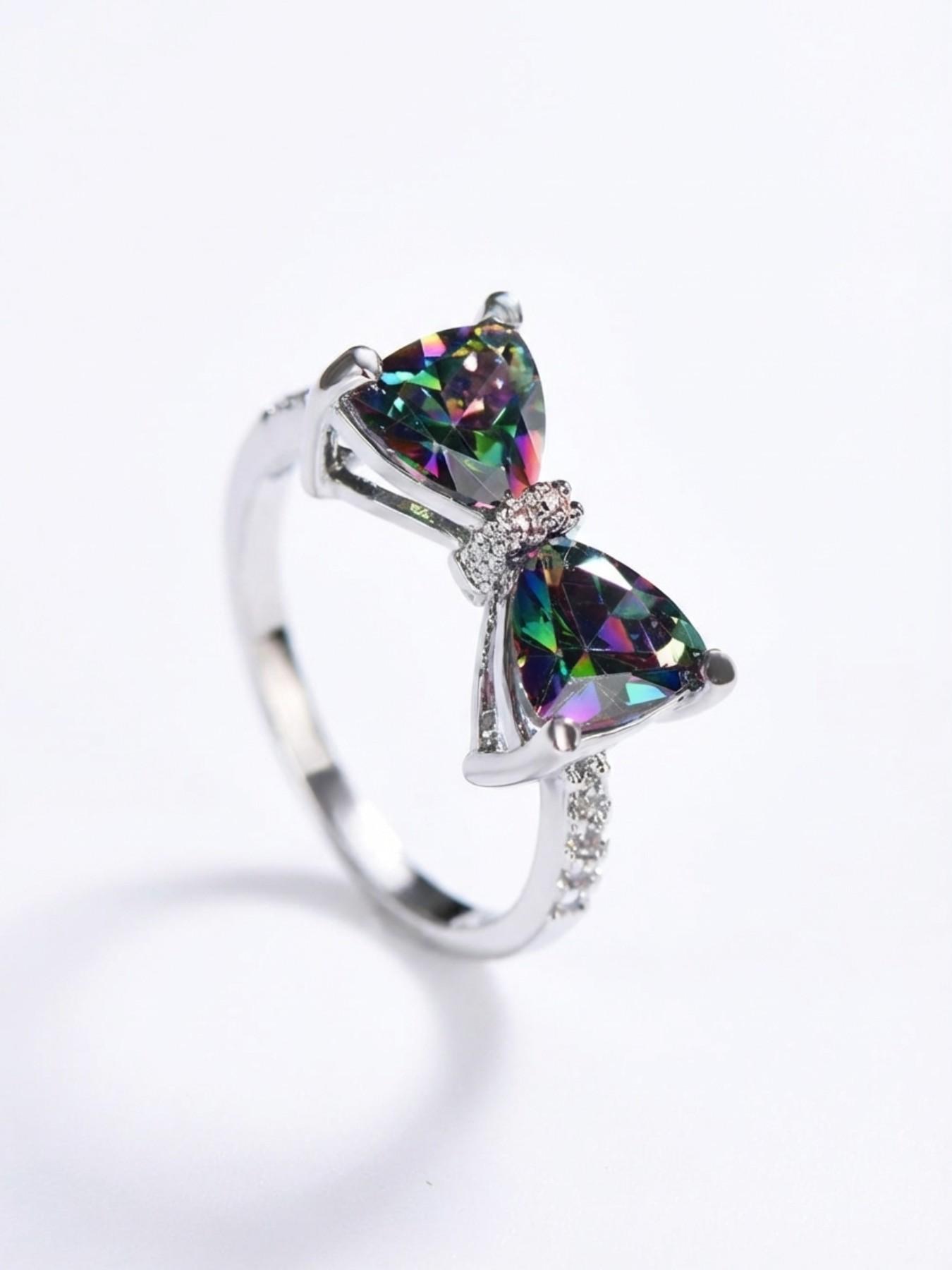 Luxurious Bow Zircon Ring, High-End Sweet Cool Style, Elegant Butterfly Knot Design, Perfect for Special Occasions