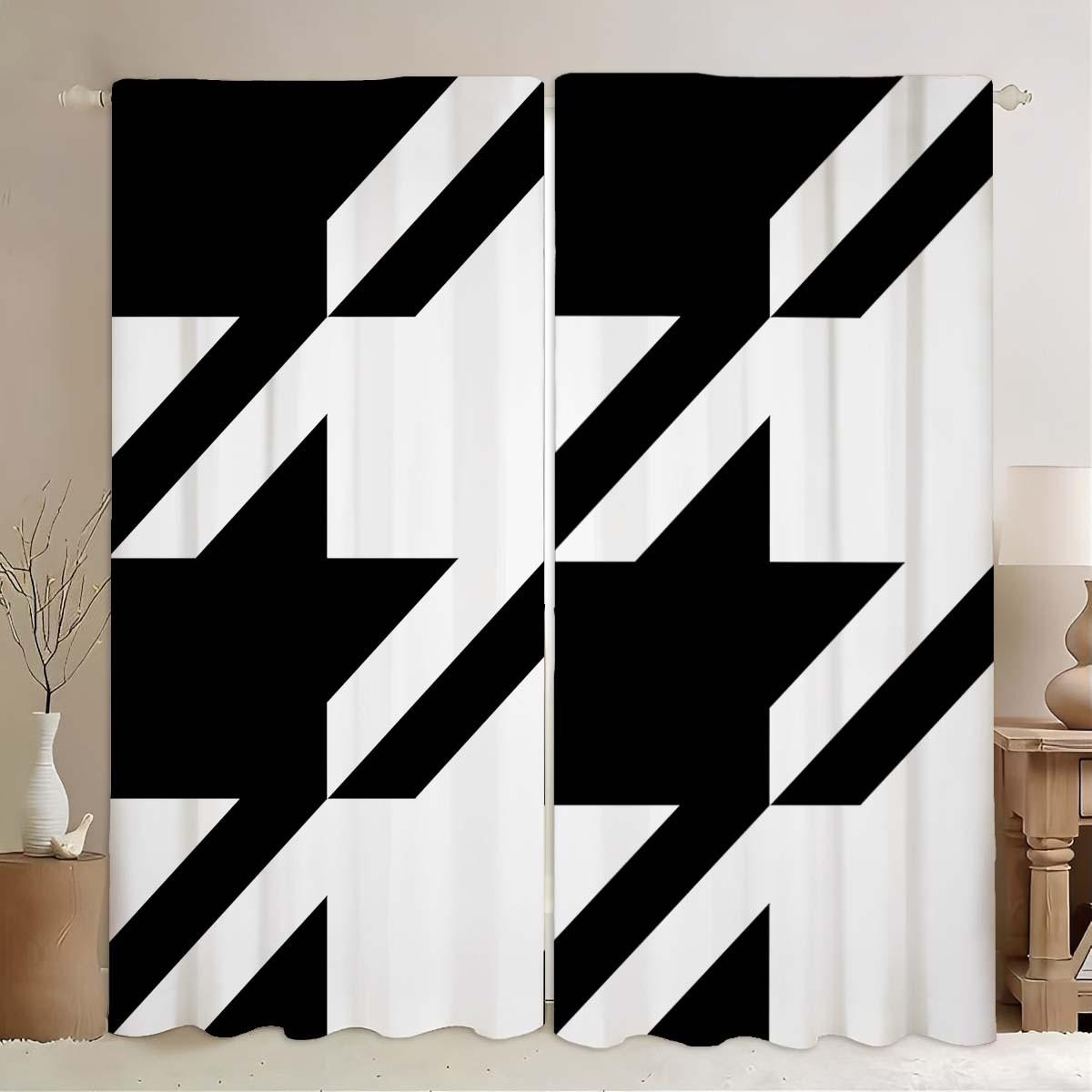 2pcs Creative Geometric Checkered Print Curtains, Light Blocking Drapes, Polyester Fiber, Kitchen Bedroom Office Living Room Decor