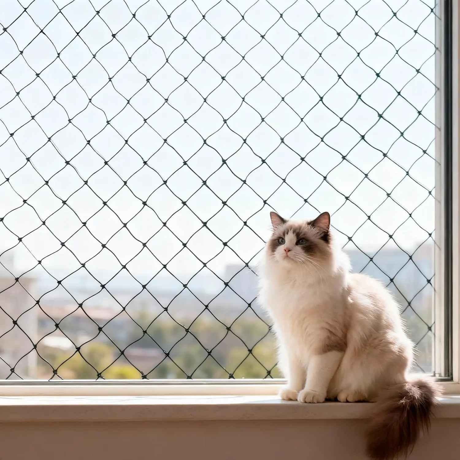 10x13ft Cat Netting Balcony, Steel Wire Reinforced Balcony Screen for Pets - Heavy Duty Cat Balcony Protection Net, Anti-Fall Safety Mesh for Windows, Patio, Stairs & Apartment Balcony