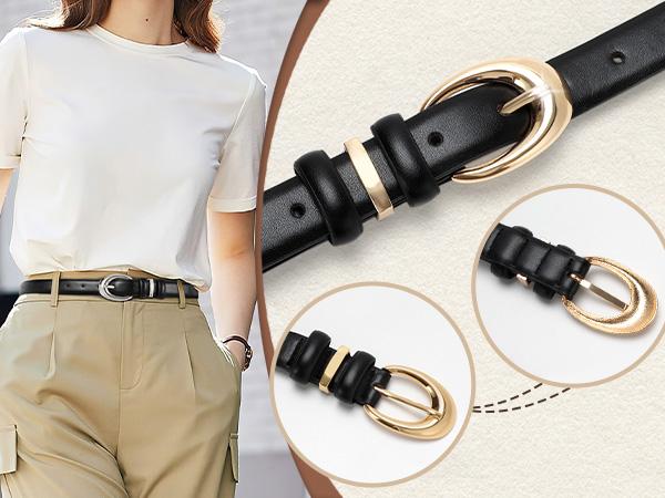 JASGOOD Women Leather Belt for Jeans Pants Fashion Ladies Skinny Faux Leather Belt with Gold Buckle JASGOOD Women Leather Belt for Jeans Pants Fashion Ladies Skinny Faux Leather Belt with Gold Buckle