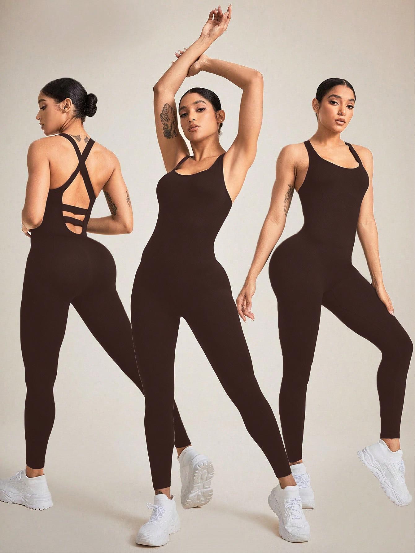 Jumpsuits for Women One Piece Workout Jumpsuits Sleeveless Cross Back Yoga Rompers Sports Jumpsuit Sporty Jumpsuit