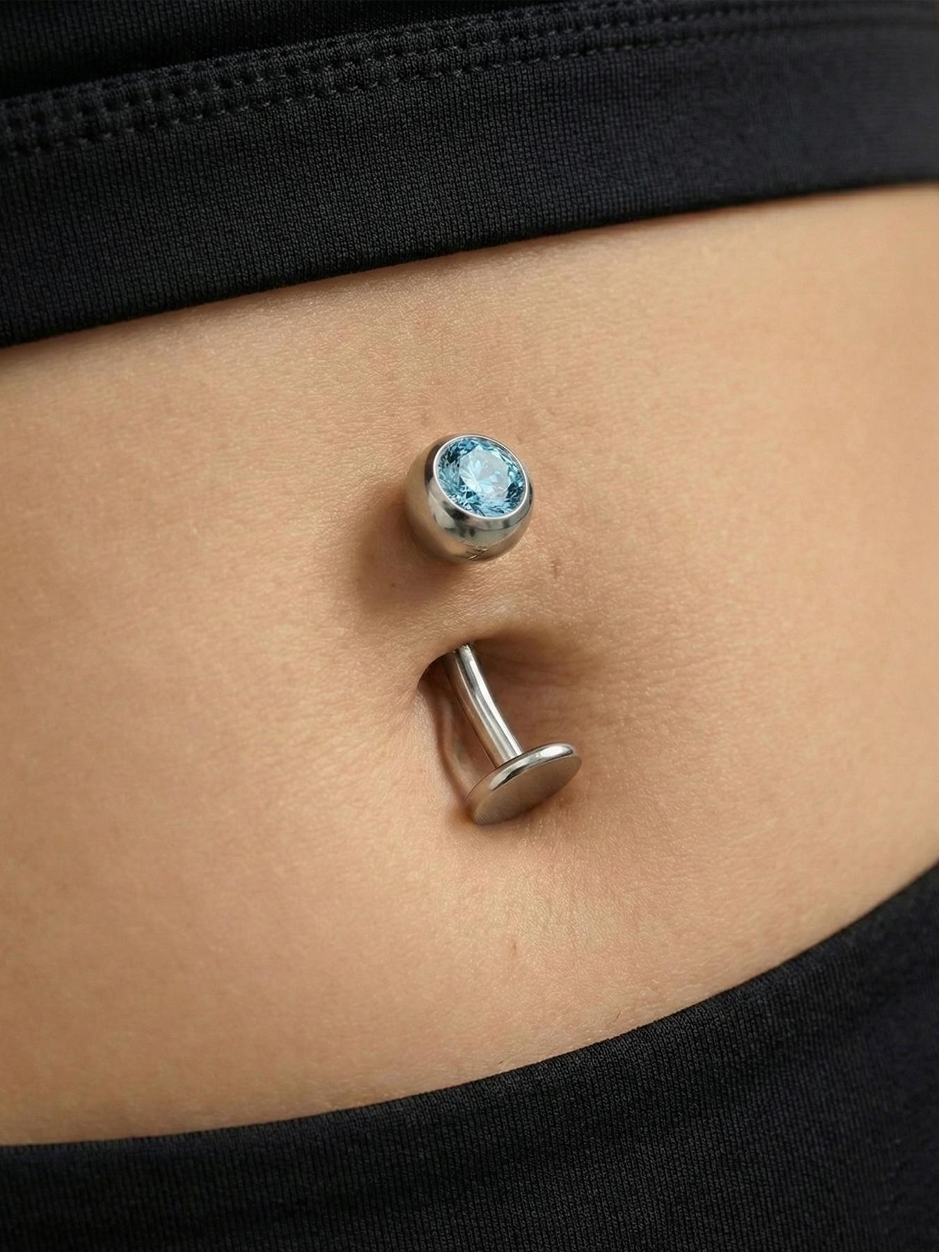 1 piece Titanium Zirconia Internally Threaded Floating Navel Ring, Stylish Flat Rhinestone Belly Button Ring, Navel Barbell 8/10/12/14mm, 14G Body Piercing Jewelry, Unisex