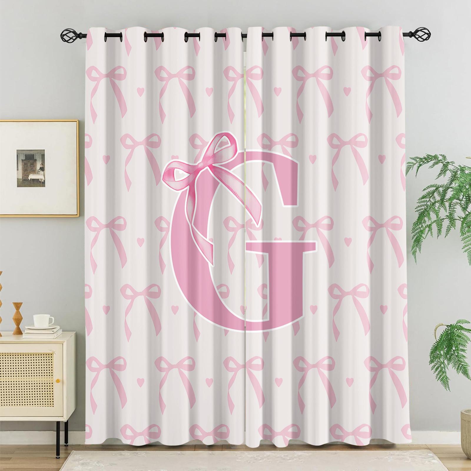 2Pcs Letter Printed Curtains, Pink Princess Style Home Decor, Soft Polyester Fabric, Blackout and Heat Insulation, with Metal Grommets, Ideal for Girls' Bedroom, Dorm and Living Room, Aesthetic Girly Decoration