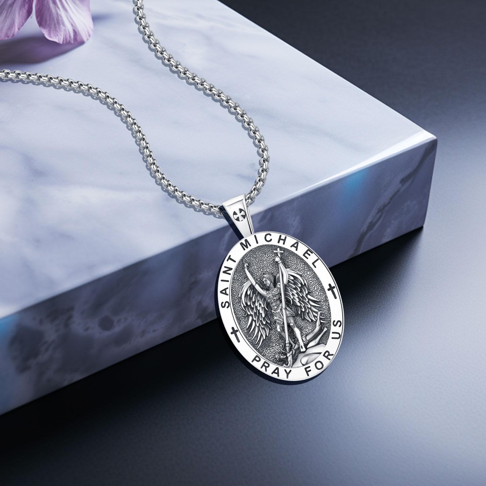 DRINSPER Shield of Archangel 925 St. Michael Sterling Silver Protection Necklace with Stainless Steel Chain DRINSPER Shield of Archangel 925 St. Michael Sterling Silver Protection Necklace with Stainless Steel Chain