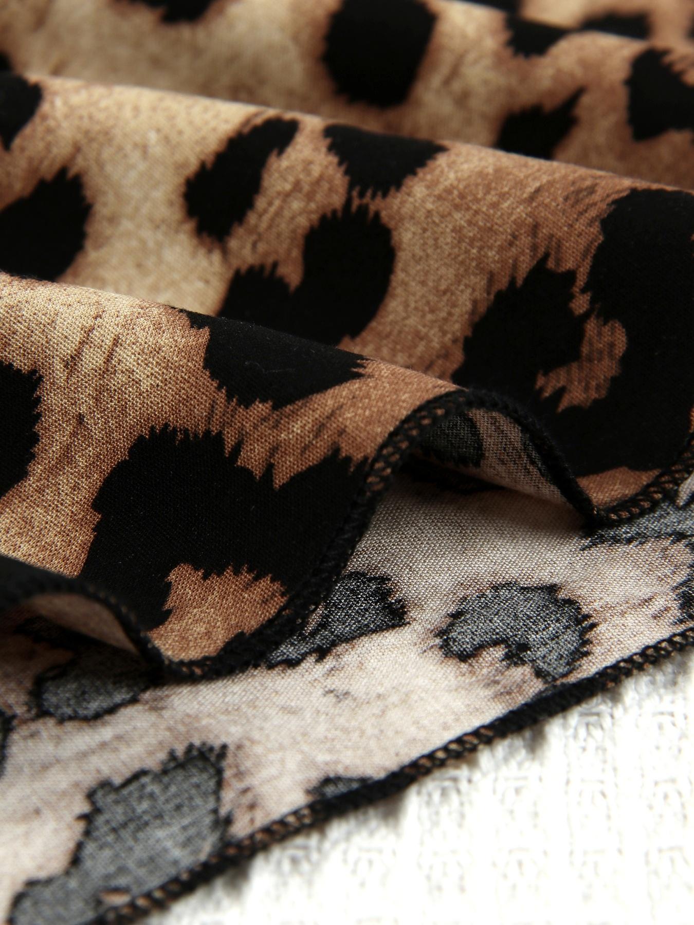 Women's Leopard Print Batwing Sleeve Split Hem Kaftan Dress, Casual Modest Style V-Neck 3/4 Sleeve Long Dress for Fall & Winter, Women's Islamic Clothing for Daily Wear Women's Leopard Print Batwing Sleeve Split Hem Kaftan Dress, Casual Modest Style V-Neck 3/4 Sleeve Long Dress for Fall & Winter, Women's Islamic Clothing for Daily Wear