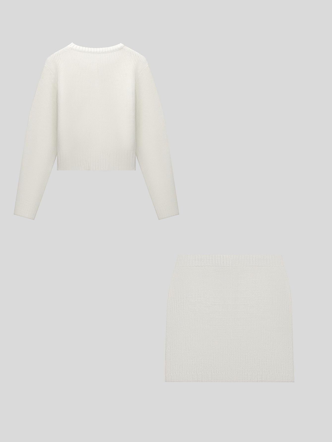 Women's Elegant Retro French Style Short Cardigan Sweater Set, Casual Long Sleeve Knit and Skirt for Autumn Winter Fashion Clothes