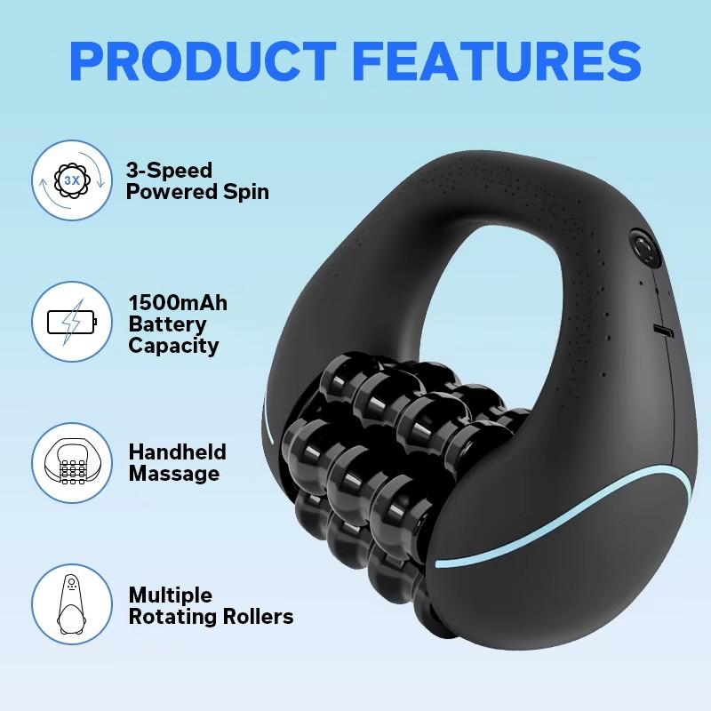 Handheld Cordless Electric Muscle Roller Massager, Rechargeable Electric Roller with 3 Speed Settings, Home Fitness Massager for Shoulder, Neck and Legs, Handheld Body Massage Roller